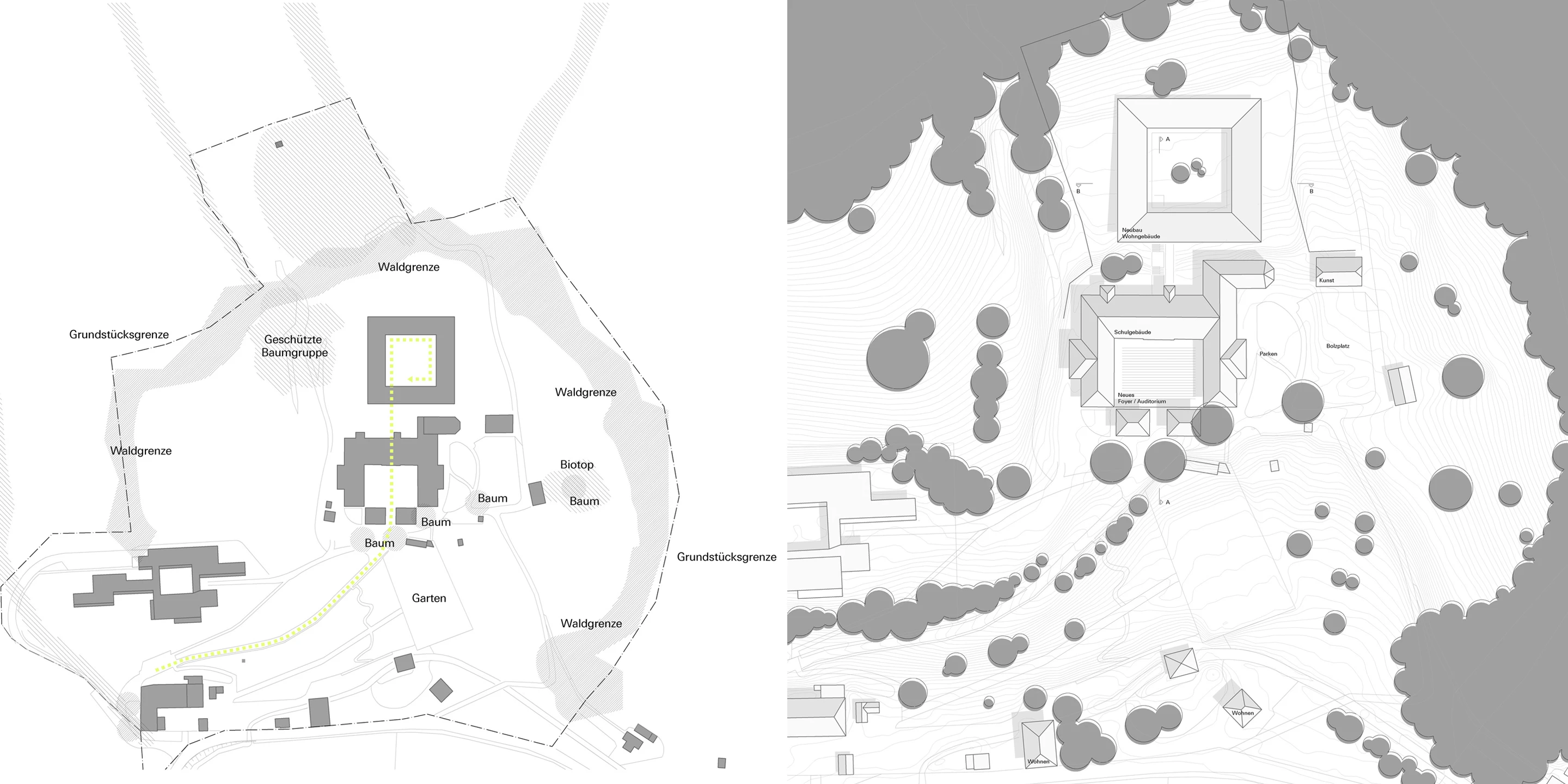 b, 3. Preis, CompetDenkmalschutz, Erweiterung, Konzept, Betontragwerk, Glasfassade, Flachdach, Dachbegrünung, Garten, Privat, Wohnen, Mensa, Aufenthalt, Architektur, KTP, Kauffmann Theilig Partner, Freie Architekten PartGmbB, Stuttgartitionline, Renderings, Visualisierung, Architektur, KTP, Kauffmann Theilig Partner, Freie Architekten PartGmbB, Stuttgart, Lageplan, Schnitt, Grundriss, Modell