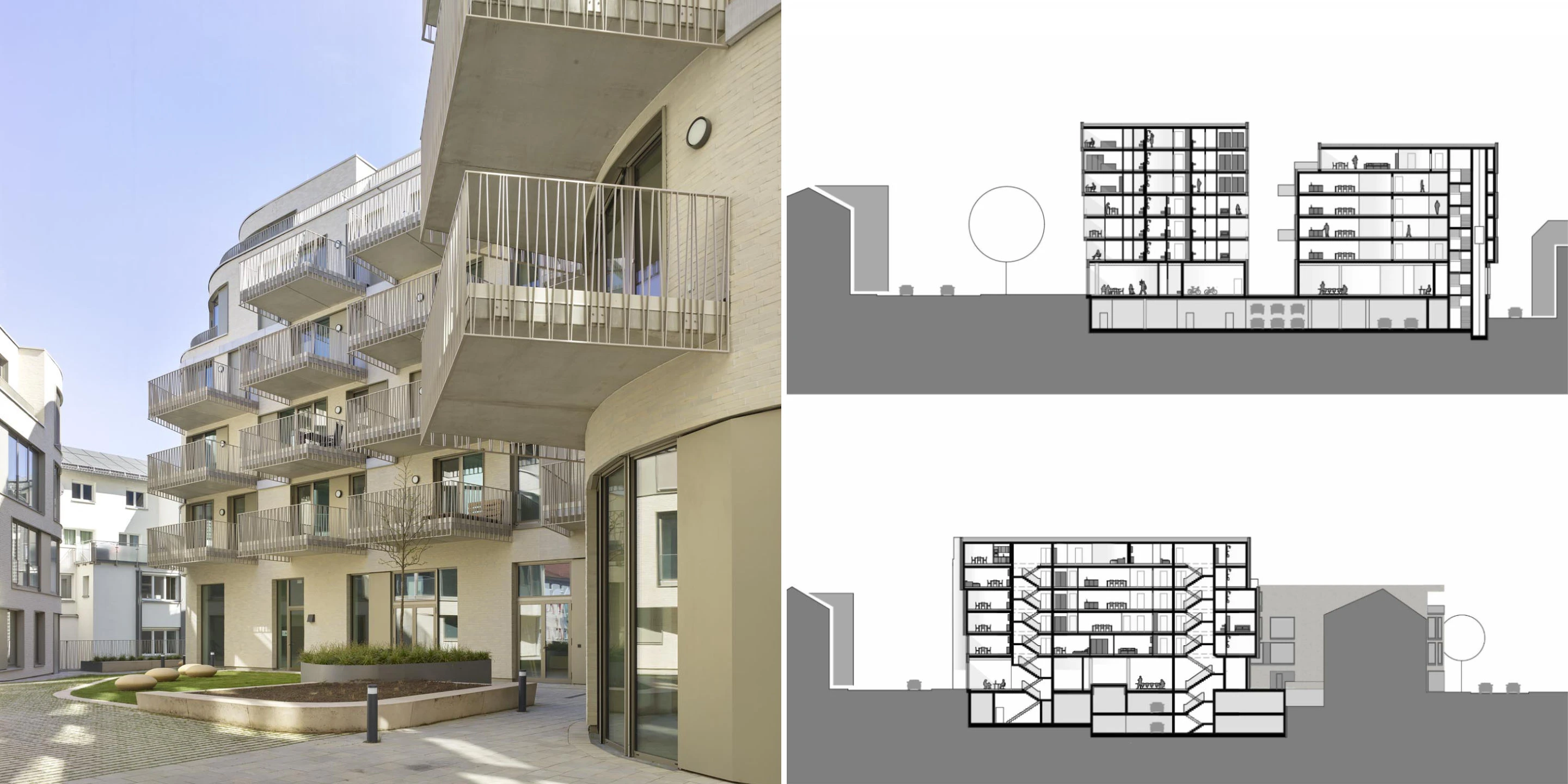 Innerstädtisch, Neubau, Betontragwerk, Glasfassade, Klinkerfassade, Flachdach, Tiefgarage, Innenhof, Terrassaen, Balkone, Investor, Großprojekt, öffentlich zugänglich, Gewerbe, Shops, Wohnen, Gastronomie,  Architektur, KTP, Kauffmann Theilig Partner, Stuttgart, Rendering, Visualisierung, Schhnitt, Grundriss, Schwarzplan, Freie Architekten PartGmbB