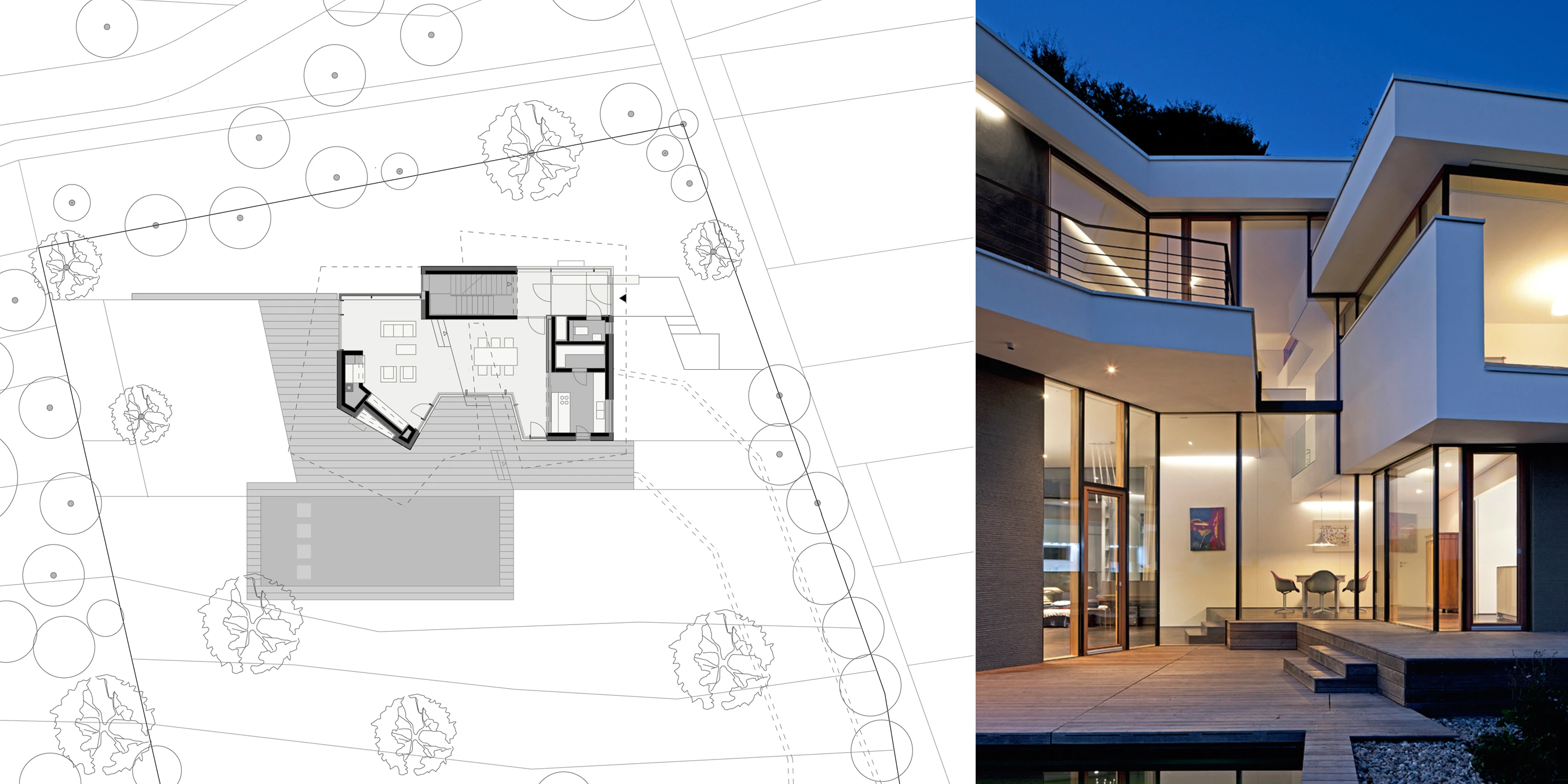 Wohnhaus mit Blick über Ulm | Ulm Solitär, Neubau, Freiform, Betontragwerk, Glasfassade, Strukturputz, WDVS, Flachdach, Dachbegrünung, Tiefgarage, Terrassen, Garten, Privat, Wohnen, Architektur, KTP, Kauffmann Theilig Partner, Stuttgart,