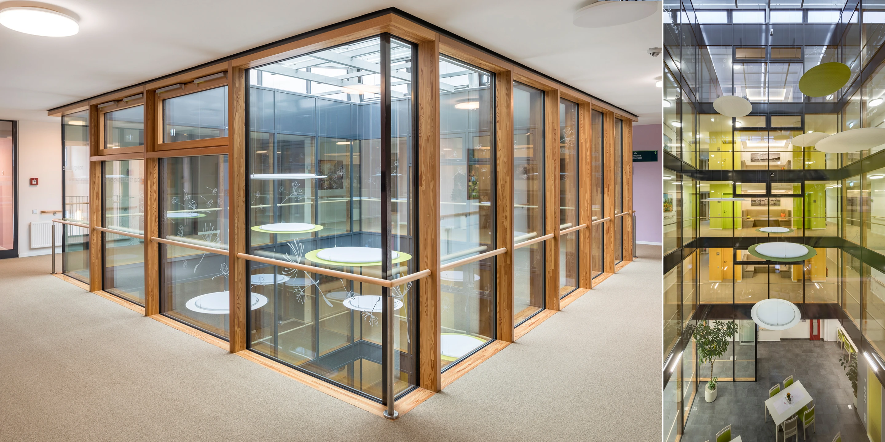 Seniorenzentrum Haus Waldenfels | Bad Brückenau Innerstädtisch, Neubau, Städtebau, Betontragwerk, WDVS, Flachdach, Dachbegrünung,Tiefgarage, Garten, Terrassen, Balkon, Platz, Erker, Atrium, Öffentliche Hand, öffentlich zugänglich, Großprojekt, Wohnen, Pflege, Restaurant, Aufenthalt, Büro, Verwaltung, Shops, Bad Brückenau, Seniorenwohnen, Gastronomie, Landschaft, Gesundheit, Sozial, Terrasse, Dachbegrünung, Kantine, KTP, Architektur, Kauffmann Theilig Partner, Stuttgart, Leuchte