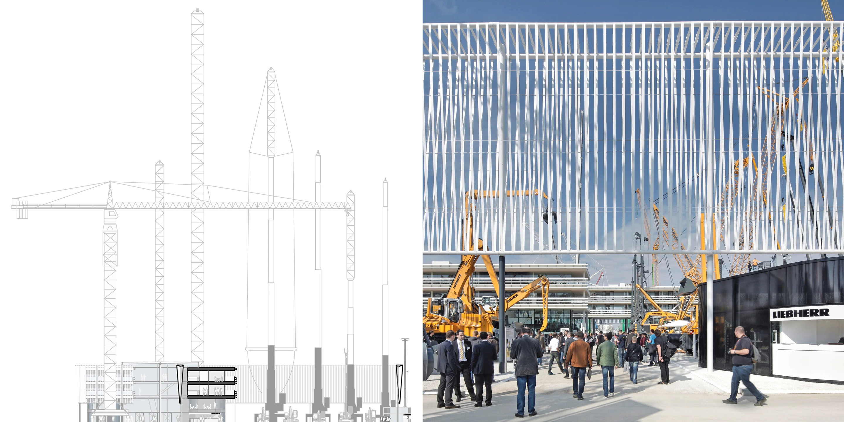 Neubau, Temporär, Modular, Wiederverwertbar, Stahlkonstruktion, Glasfassade, Textil, Lamelle Balkone, Innenhof, Privat, Generalplaner, Großprojekt, öffentlich zugänglich, Shop, Ausstellung, Bistro, Büro, Verwaltung, Architektur, KTP, Kauffmann Theilig Partner, Freie Architekten PartGmbB, Stuttgart, 