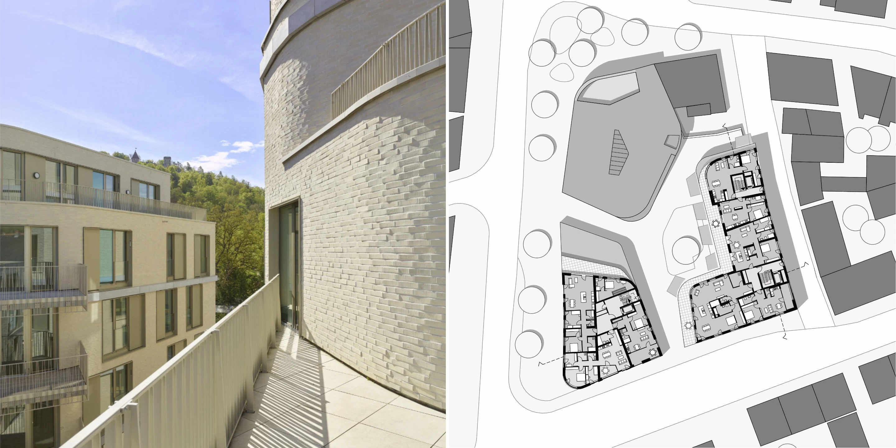 Innerstädtisch, Neubau, Betontragwerk, Glasfassade, Klinkerfassade, Flachdach, Tiefgarage, Innenhof, Terrassaen, Balkone, Investor, Großprojekt, öffentlich zugänglich, Gewerbe, Shops, Wohnen, Gastronomie,  Architektur, KTP, Kauffmann Theilig Partner, Stuttgart, Rendering, Visualisierung, Schhnitt, Grundriss, Schwarzplan, Freie Architekten PartGmbB