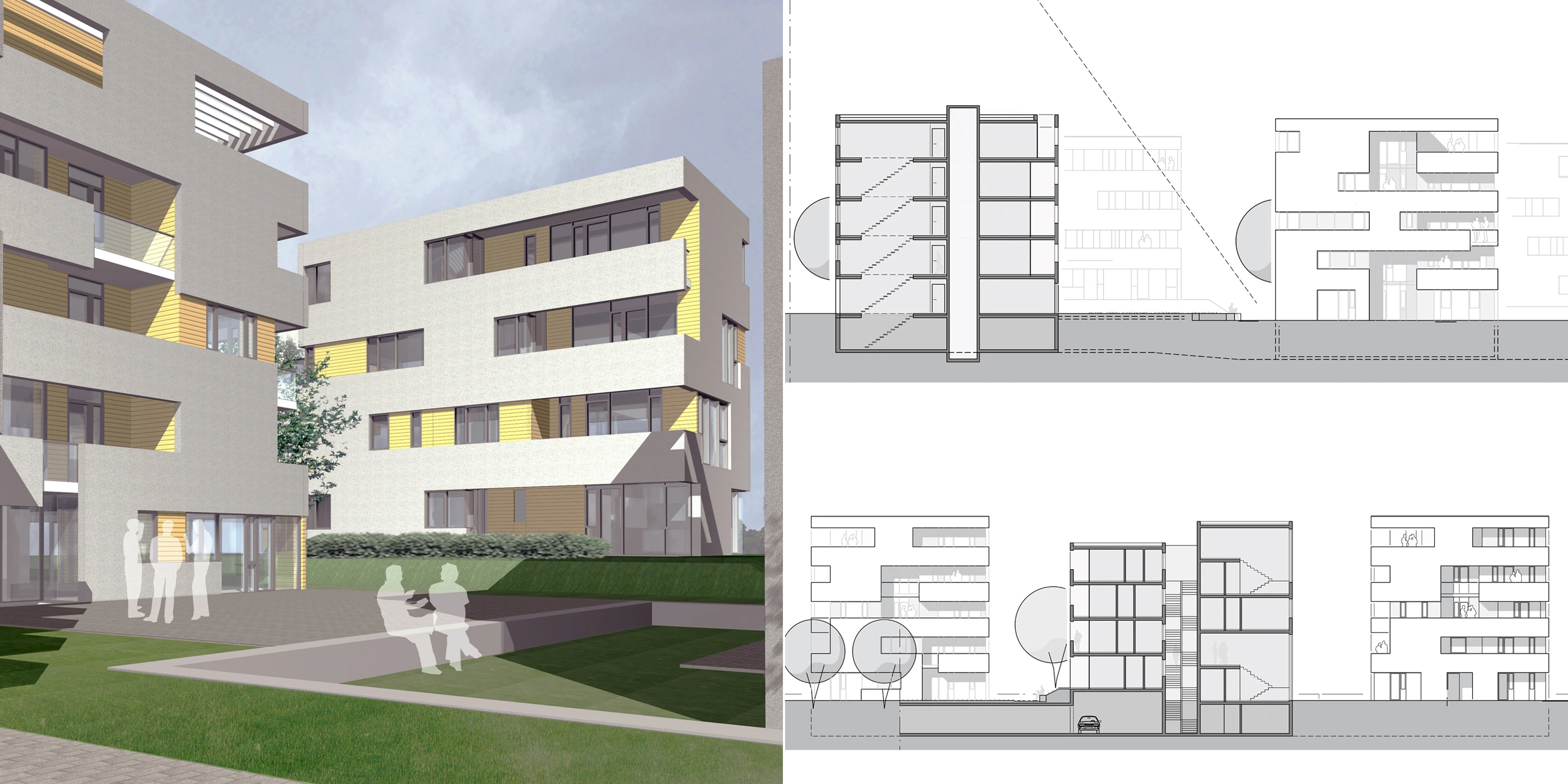 Neubau, Konzept, Städtebau, Betontragwerk, WDVS, Flachdach, Balkone, Tiefgarage, Garten, Privat, Wohnen, Architektur, KTP, Kauffmann Theilig Partner, Freie Architekten PartGmbB, Stuttgart