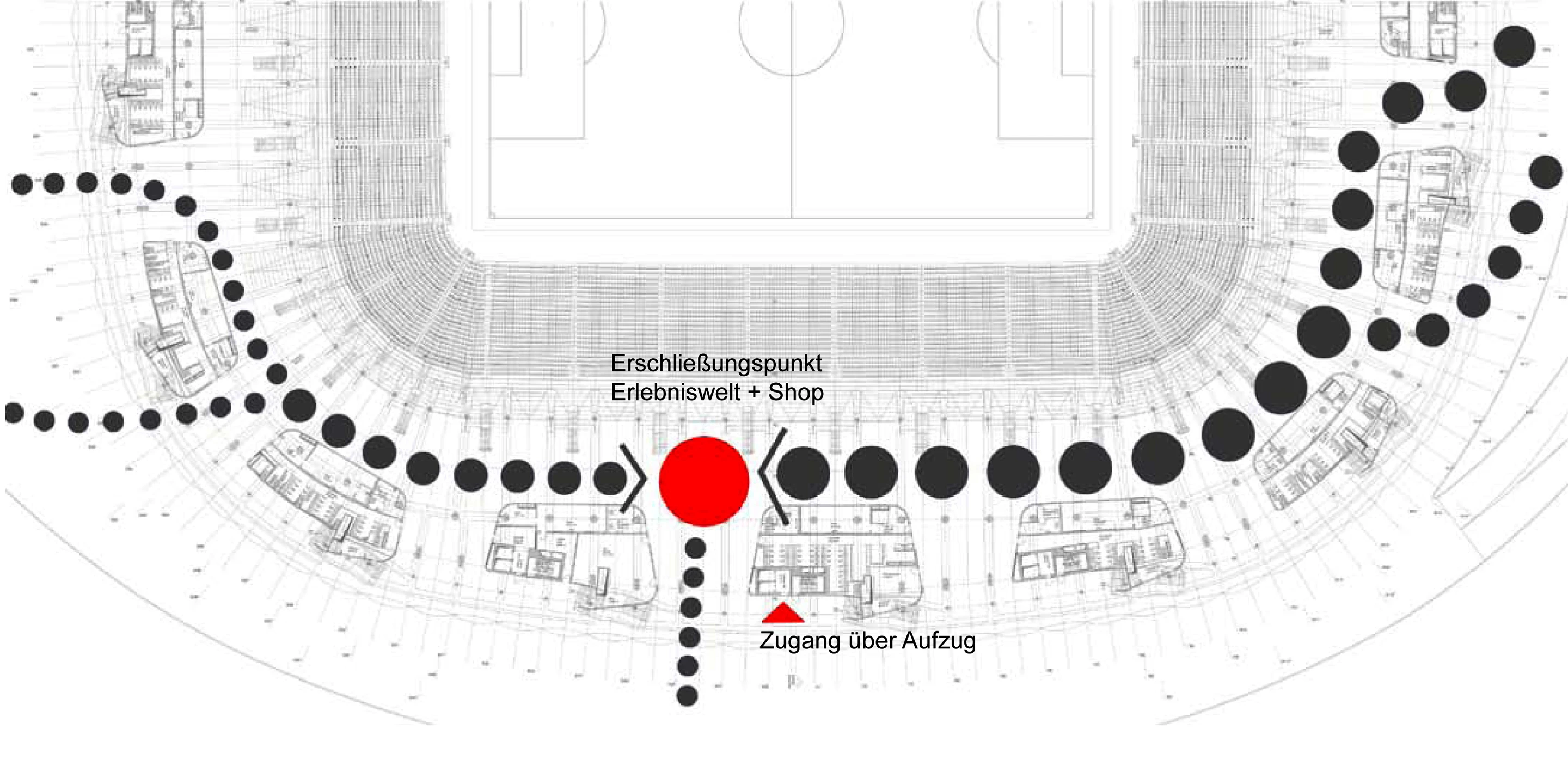 Erlebniswelt FC Bayern Allianz Arena | München Bestandschutz, Ausbau, Innenraum, Konzept, Farbe, Medienwand, Lichtinstallation, Rolltreppe, Privat, öffentlich zugänglich, Museum, Architektur, KTP, Kauffmann Theilig Partner, Freie Architekten PartGmbB, Stuttgart