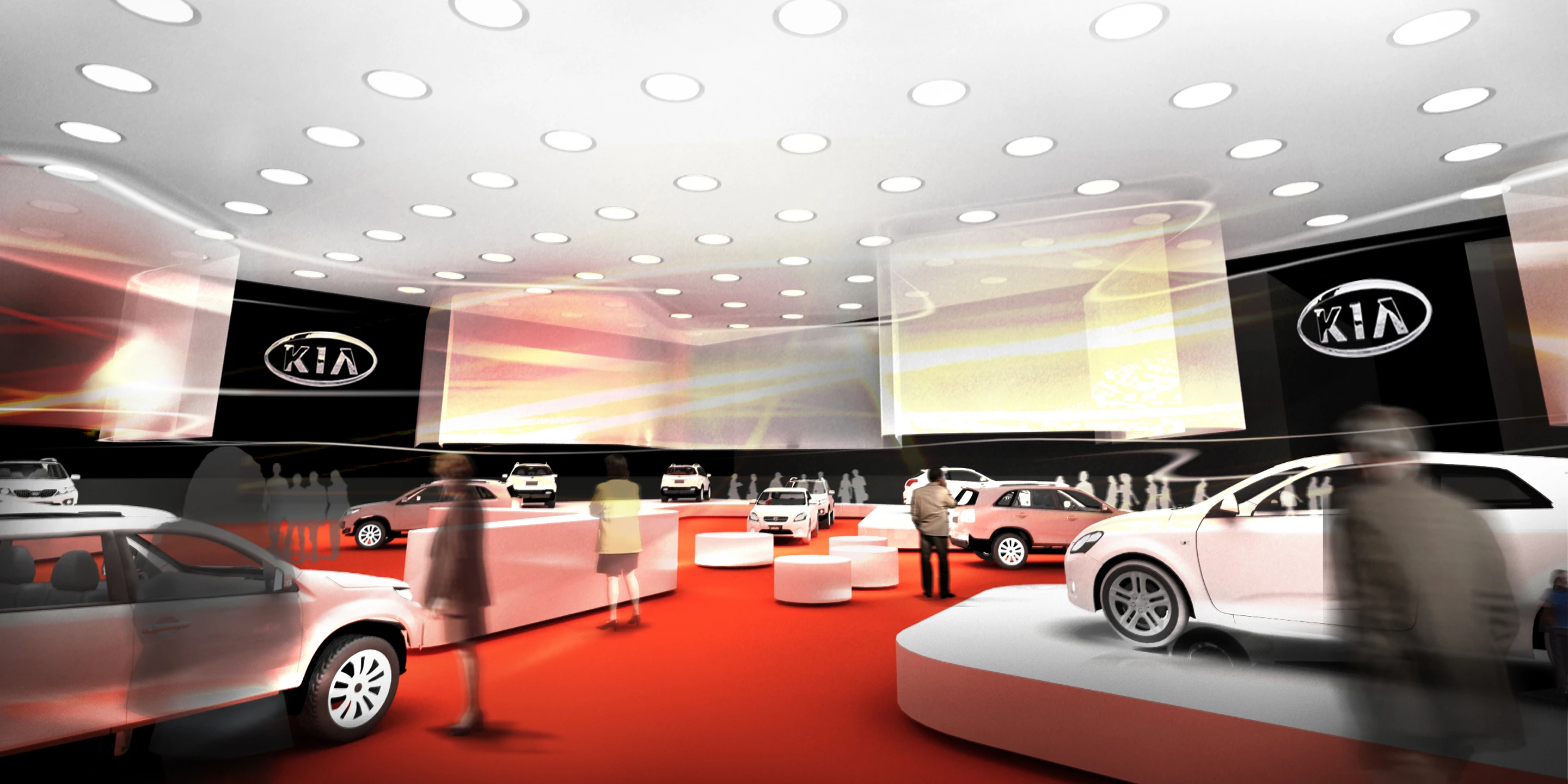 Neubau, Temporär, Konzept, Innenraum, Stahl-Holz-Konstrauktion, Textil, Lichtinstallation, Privat, Ausstellung, Shop, Café, Büro, Architektur, KTP, Kauffmann Theilig Partner, Freie Architekten PartGmbB, Stuttgart, Rendering, Visualisierung, Automobil, Messe, Grundriss, Markenauftritt