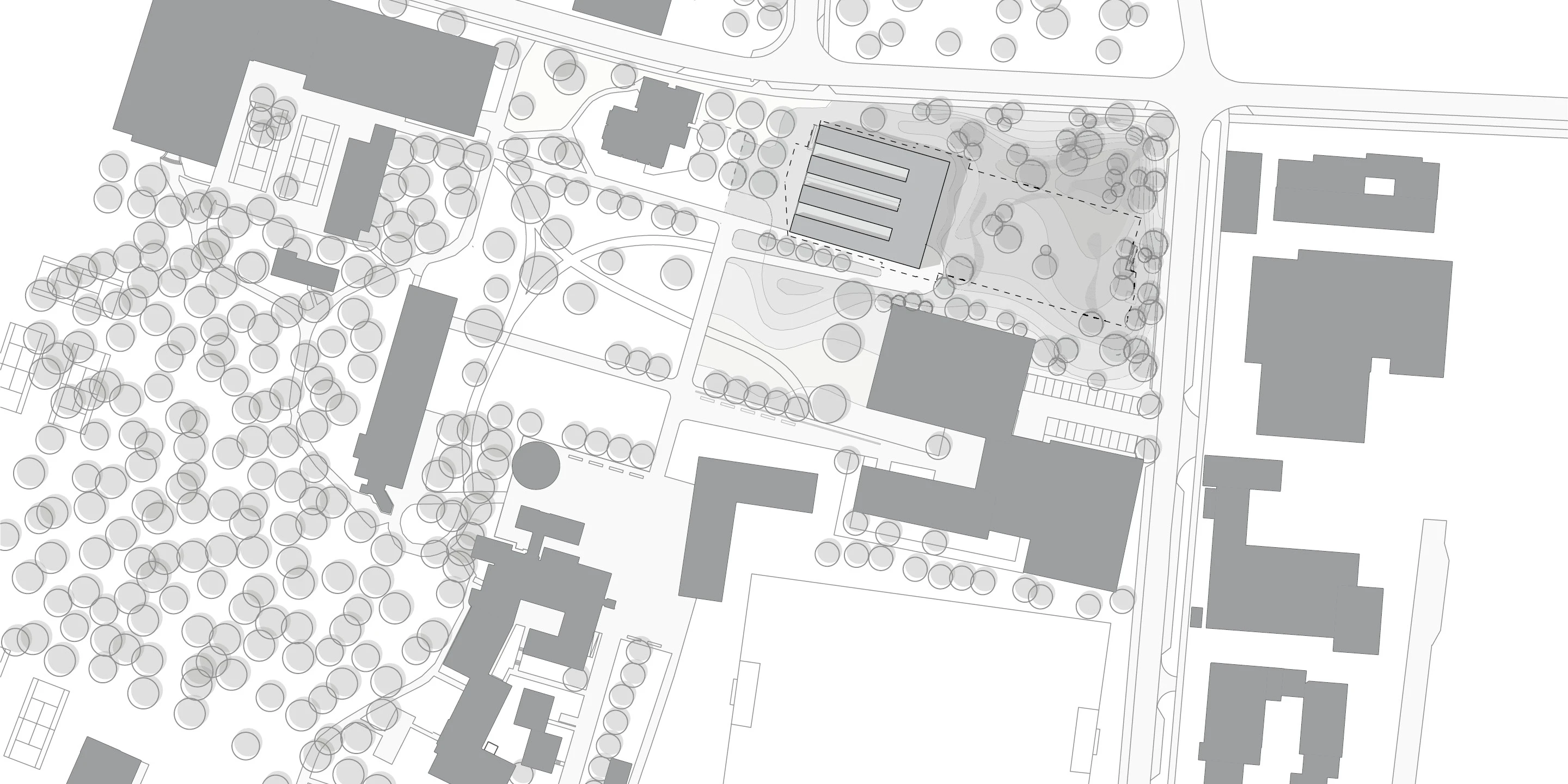 Solitär, Neubau, Beton-Holz-Tragwerk, Glasfassade, Metallfassade, Flachdach, Dachbegrünung, Park, Privat, Sport, Schießen, Büro, Schulung, Architektur, KTP, Kauffmann Theilig Partner, Freie Architekten PartGmbB, Stuttgart