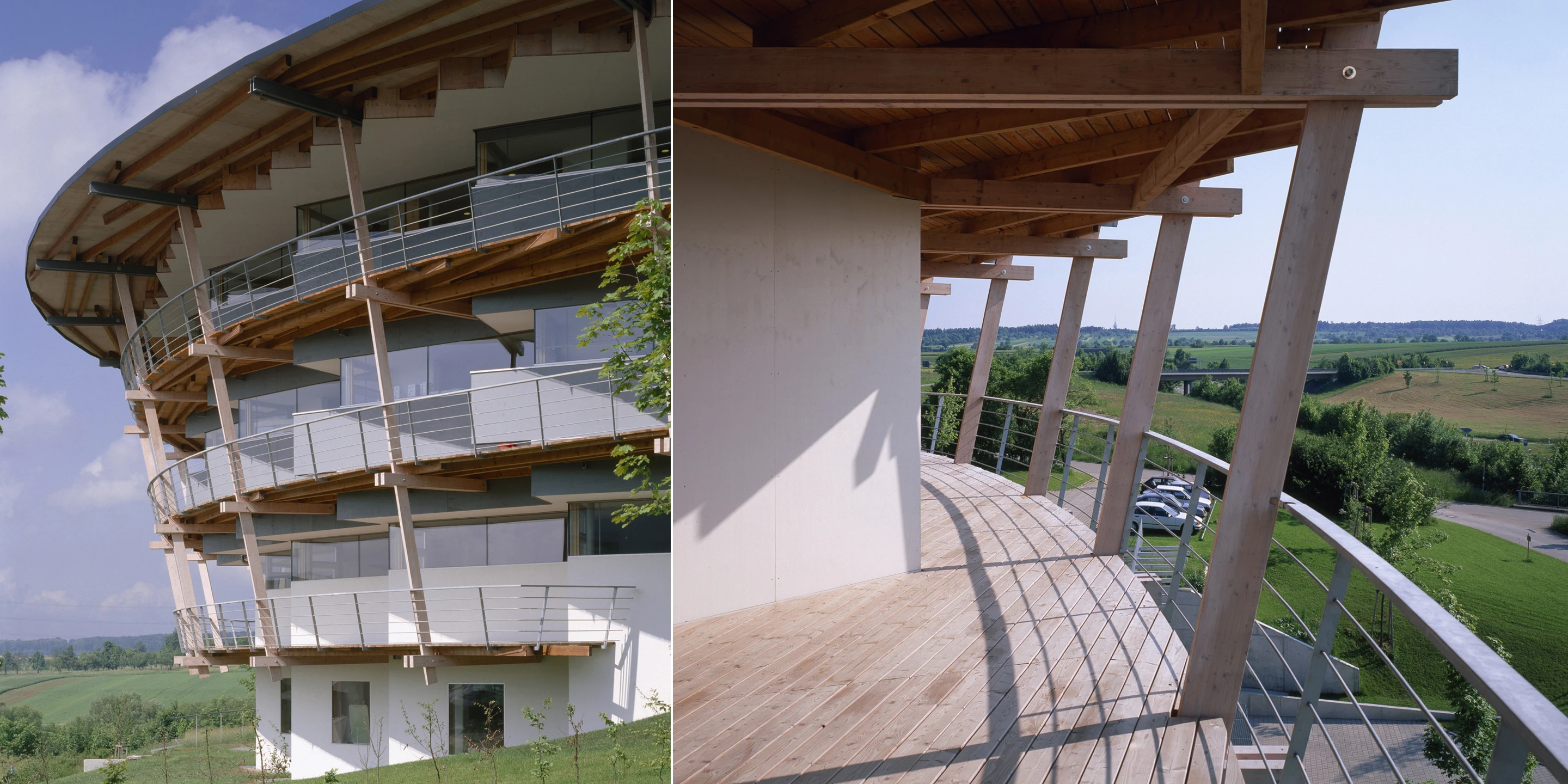 Solitär, Neubau, Freiform, Klimakonzept, Betontragwerk, Glasfassade, Holzbalkone, Atrium,  Glasdach, Parkplatz, Tiefgarage, Privat, Großprojekt, Büro, Verwaltung, Mensa, Schulung,  Architektur, KTP, Kauffmann Theilig Partner, Freie Architekten PartGmbB, Stuttgart,