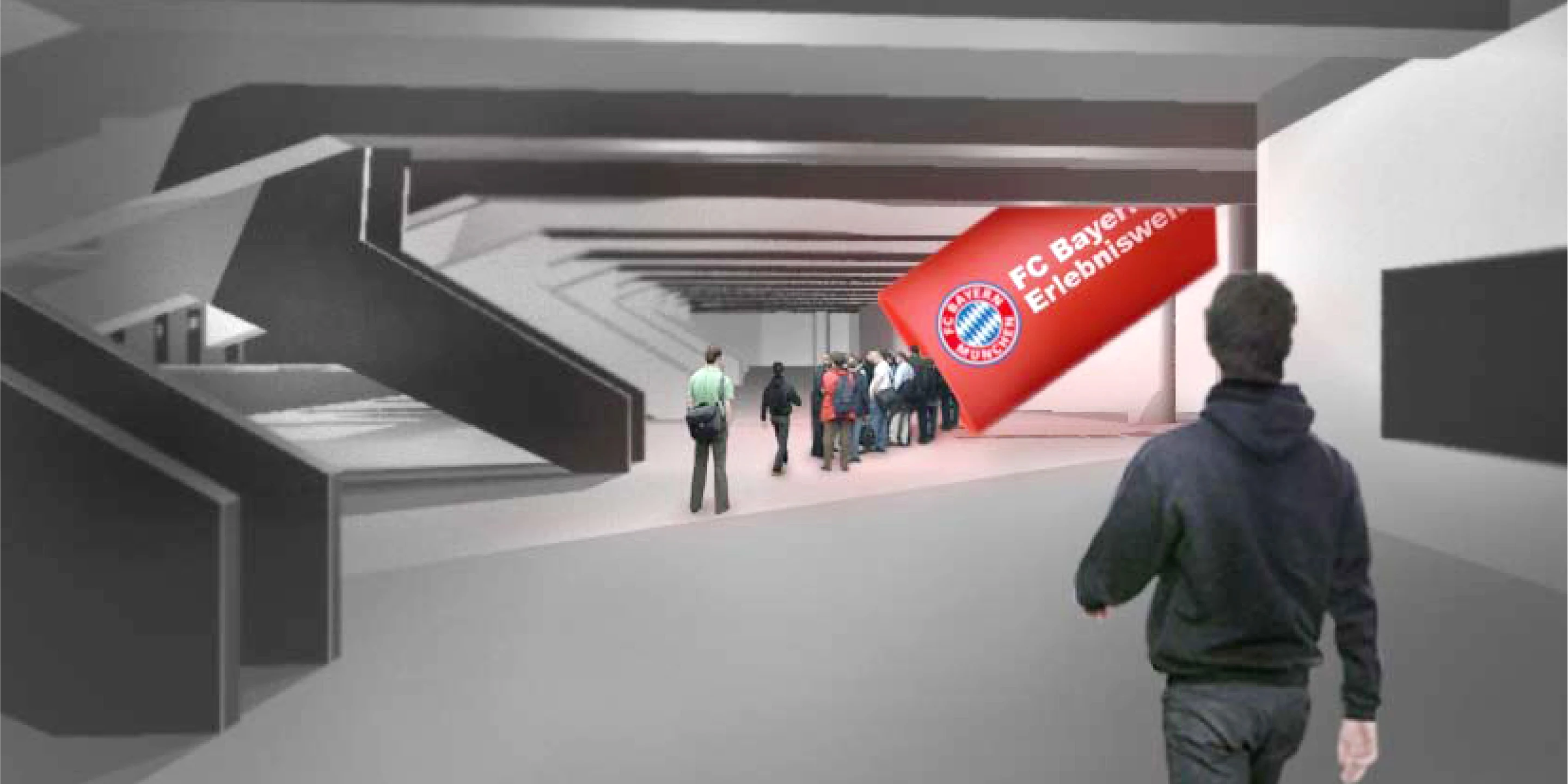 Erlebniswelt FC Bayern Allianz Arena | München Bestandschutz, Ausbau, Innenraum, Konzept, Farbe, Medienwand, Lichtinstallation, Rolltreppe, Privat, öffentlich zugänglich, Museum, Architektur, KTP, Kauffmann Theilig Partner, Freie Architekten PartGmbB, Stuttgart