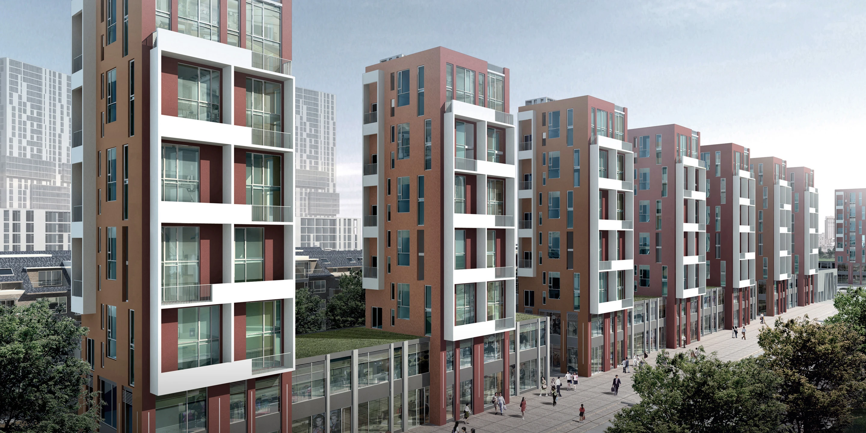Stadtquartier Changbai | Shenyang China, Innerstädtisch, Städtebau, Neubau, Modular, Betontragwerk, Ziegelfassade, Glasfassade, Flachdach, Park, Sportflächen, Hochhäuser, Privat, Großprojekt, Generalunternehmer, Wohnen, Gewerbe, Shops, Freizeit, Architektur, KTP, Kauffmann Theilig Partner, Freie Architekten PartGmbB, Stuttgart, Stadtquartier,