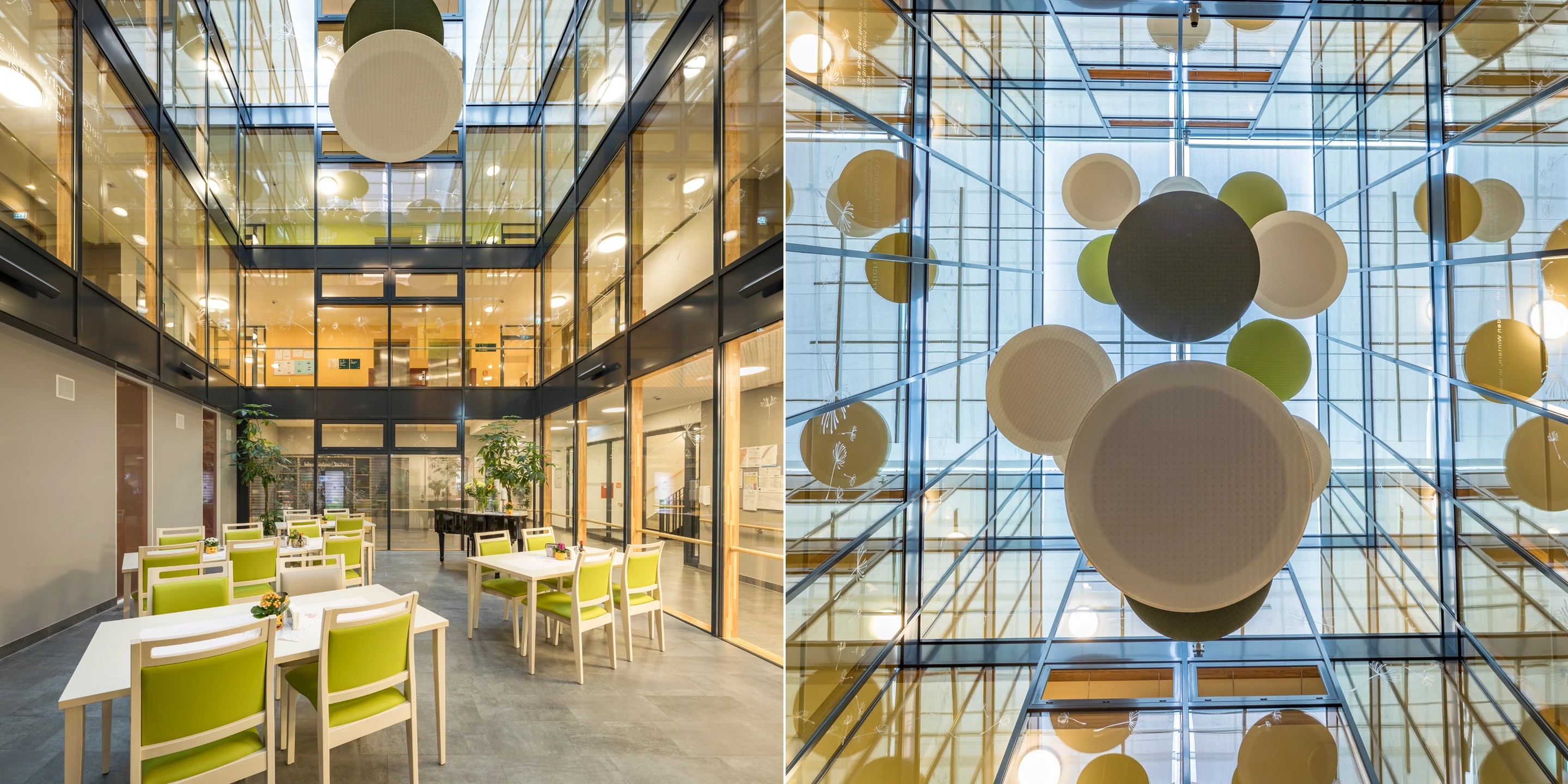 Seniorenzentrum Haus Waldenfels | Bad Brückenau Innerstädtisch, Neubau, Städtebau, Betontragwerk, WDVS, Flachdach, Dachbegrünung,Tiefgarage, Garten, Terrassen, Balkon, Platz, Erker, Atrium, Öffentliche Hand, öffentlich zugänglich, Großprojekt, Wohnen, Pflege, Restaurant, Aufenthalt, Büro, Verwaltung, Shops, Bad Brückenau, Seniorenwohnen, Gastronomie, Landschaft, Gesundheit, Sozial, Terrasse, Dachbegrünung, Kantine, KTP, Architektur, Kauffmann Theilig Partner, Stuttgart, Leuchte