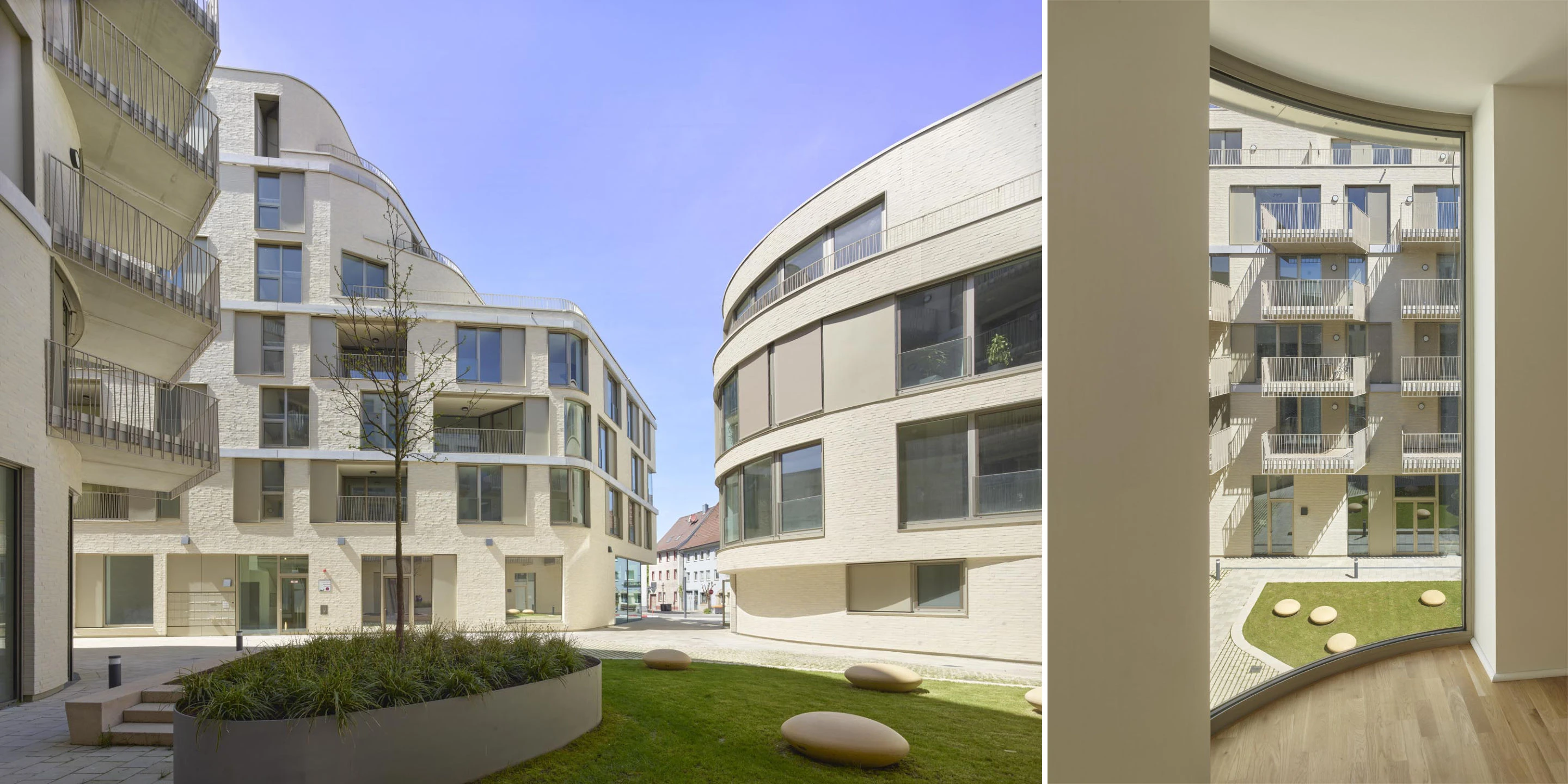 Innerstädtisch, Neubau, Betontragwerk, Glasfassade, Klinkerfassade, Flachdach, Tiefgarage, Innenhof, Terrassaen, Balkone, Investor, Großprojekt, öffentlich zugänglich, Gewerbe, Shops, Wohnen, Gastronomie,  Architektur, KTP, Kauffmann Theilig Partner, Stuttgart, Rendering, Visualisierung, Schhnitt, Grundriss, Schwarzplan, Freie Architekten PartGmbB