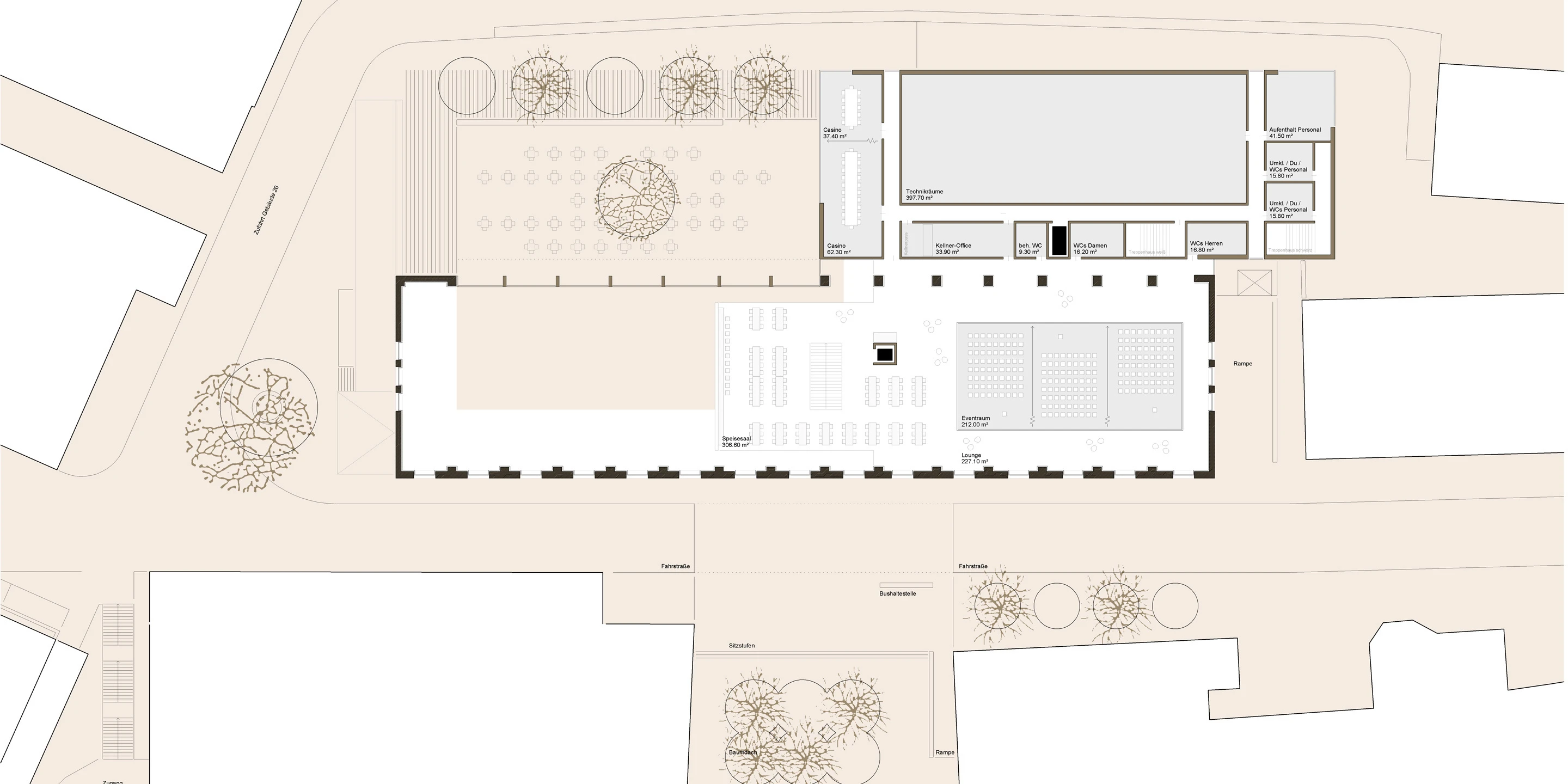 Innerstädtisch, Denkmalschutz, Erweiterung, Sanierung, Konzept, Stahltragwerk, Glasfassade, Terrasse, Platz, Privat, Restaurant, Cafeteria, Veranstaltung, Architektur, KTP, Kauffmann Theilig Partner, Freie Architekten PartGmbB, Stuttgart