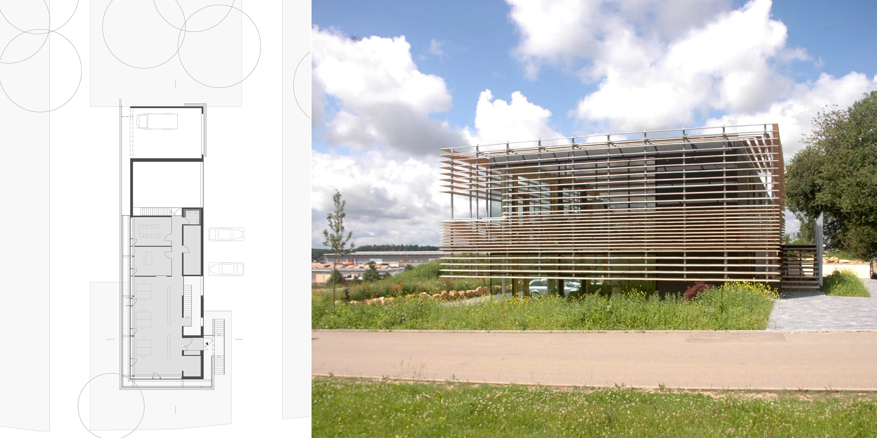 Neubau, Betontragwerk, Holztragwerk, Holzfassade, Glasfassade, Flachdach, Privat, Generalunternehmer, Büro, Verwaltung, Werkstatt,  Architektur, KTP, Kauffmann Theilig Partner, Freie Architekten PartGmbB, Stuttgart, 