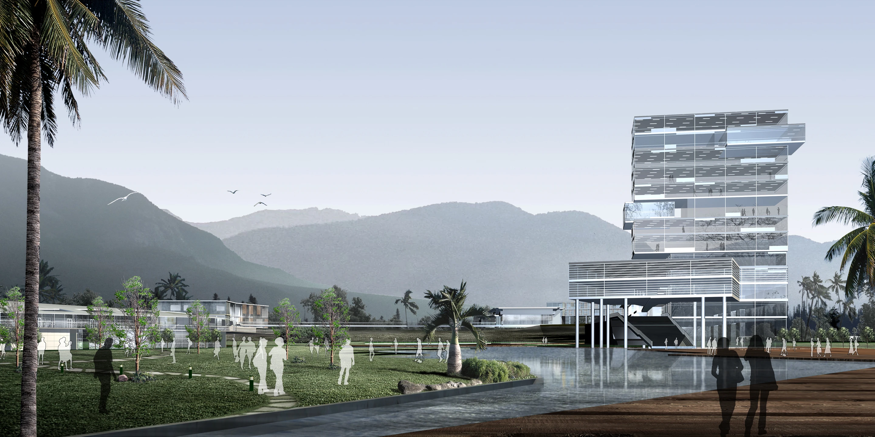 National Accounting College | Xiamen China, Neubau, Konzept, Glasfassade, Park, Sportflächen, Hochhaus, Großprojekt, Öffentliche Hand, Hochschule, Mensa, Verwaltung, Büro, Architektur, KTP, Kauffmann Theilig Partner, Freie Architekten PartGmbB, Stuttgart
