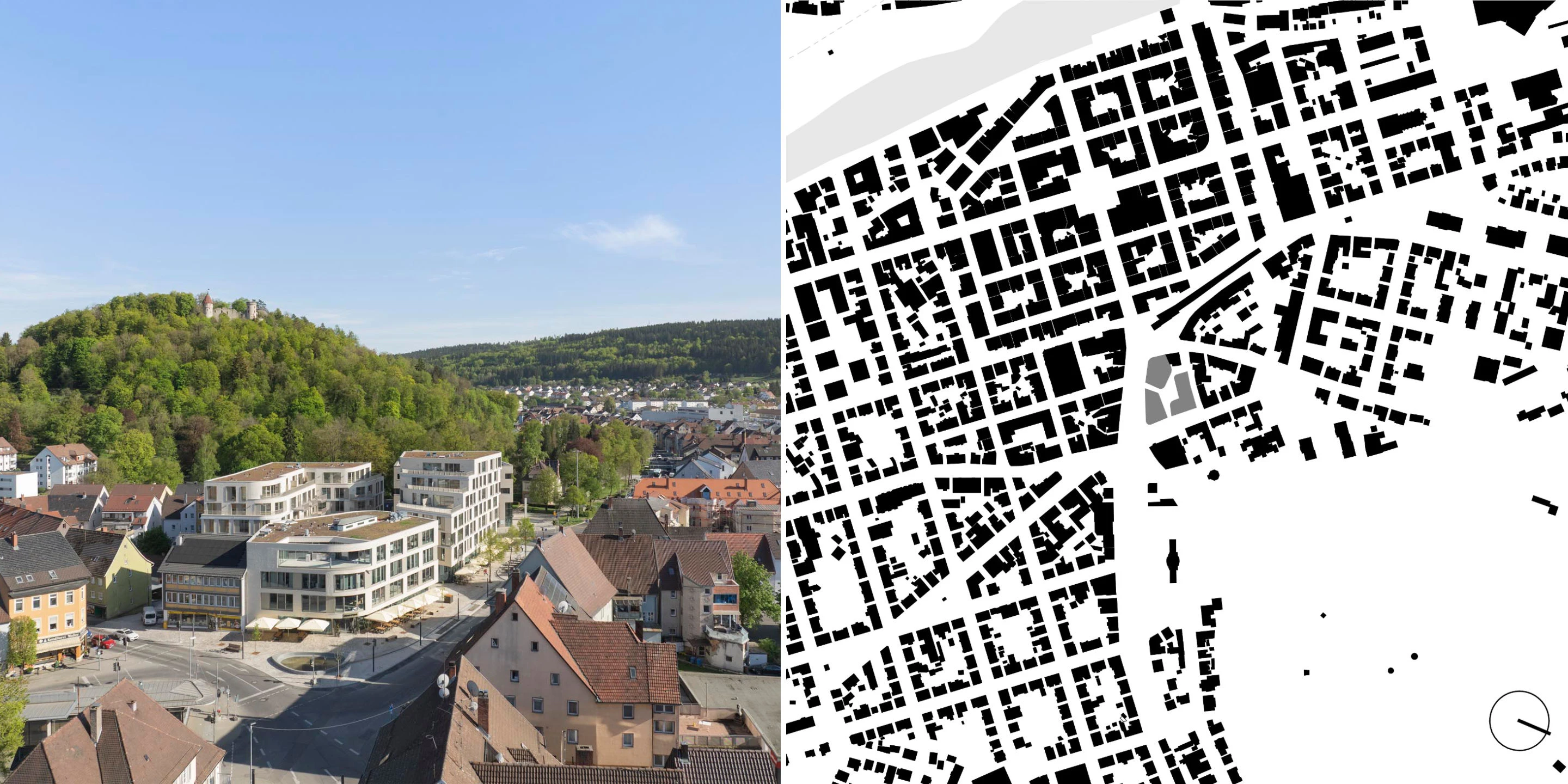 Innerstädtisch, Neubau, Betontragwerk, Glasfassade, Klinkerfassade, Flachdach, Tiefgarage, Innenhof, Terrassaen, Balkone, Investor, Großprojekt, öffentlich zugänglich, Gewerbe, Shops, Wohnen, Gastronomie,  Architektur, KTP, Kauffmann Theilig Partner, Stuttgart, Rendering, Visualisierung, Schhnitt, Grundriss, Schwarzplan, Freie Architekten PartGmbB