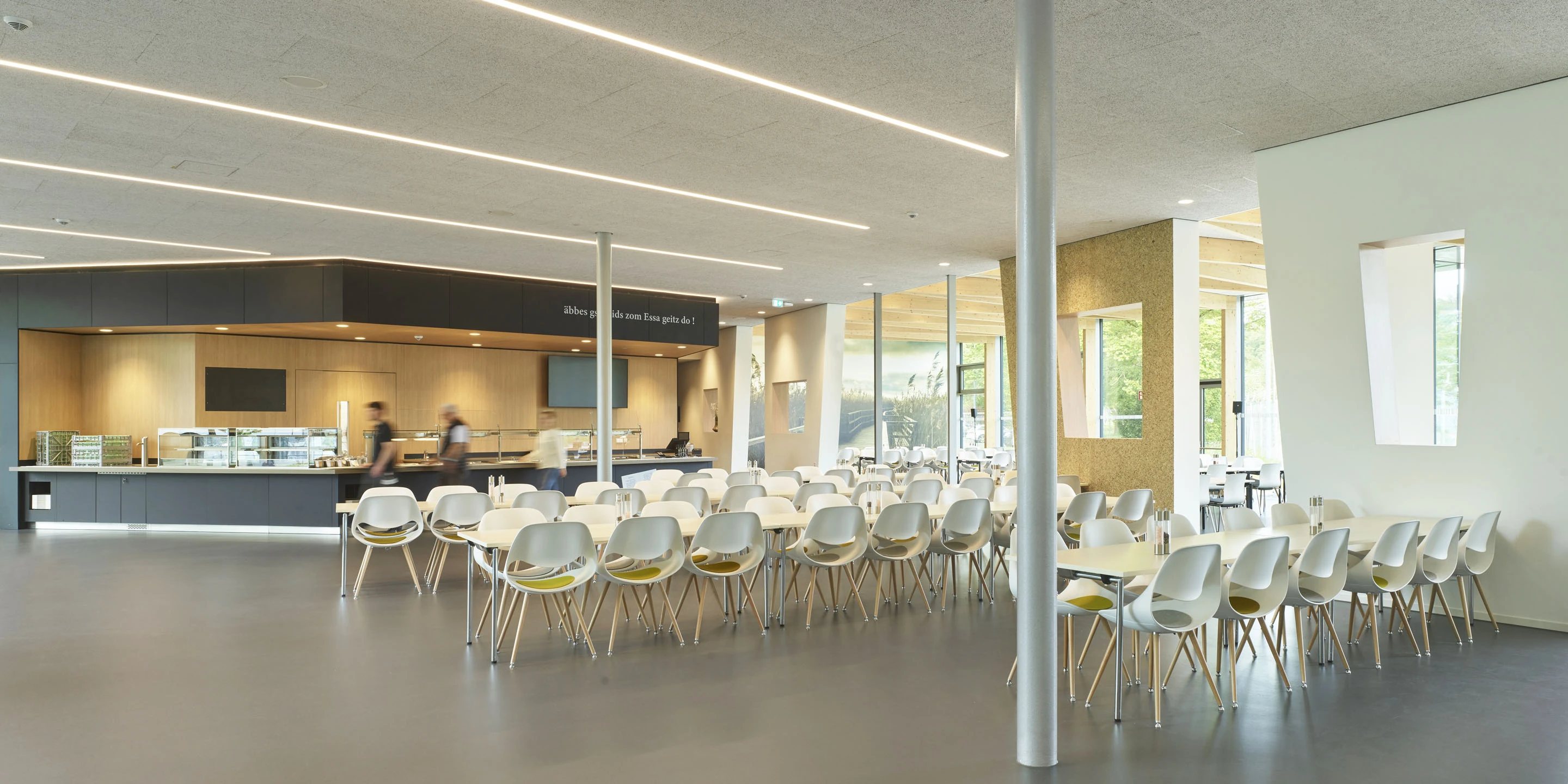 Erweiterung, Modernisierung, laufender Betrieb, Restaurant, Kantine, Cafeteria, Boehringer Ingelheim, Biberach, HolzbauArchitektur, KTP, Kauffmann Theilig Partner, Freie Architekten PartGmbB, Stuttgart