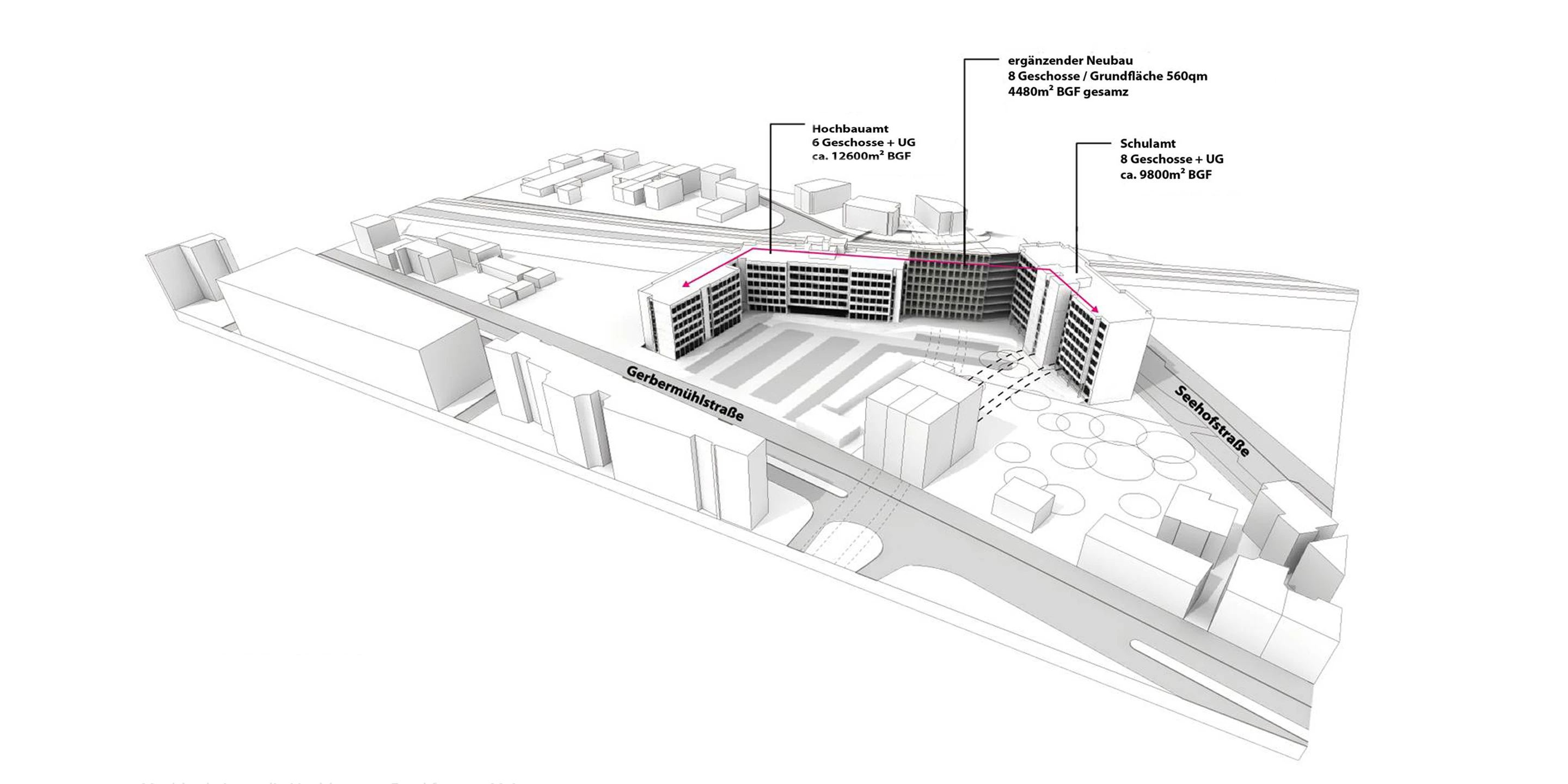Sanierung und Erweiterung Hochbauamt | Frankfurt a. M. Innerstädtisch, Bestandsschutz, Erweiterung, Sanierung, Konzept, Bauabschnitte, Städtebau, Betontragwerk, Metallfassade, Glasfassade, Flachdach, Parkplatz, Tiefgarage, Innenhof, Privat, öffentlich zugänglich, Großprojekt, Büro, Verwaltung, Schule, Bildung, Gastronomie, Schulung, Konferenz, Architektur, KTP, Kauffmann Theilig Partner, Freie Architekten PartGmbB, Stuttgart