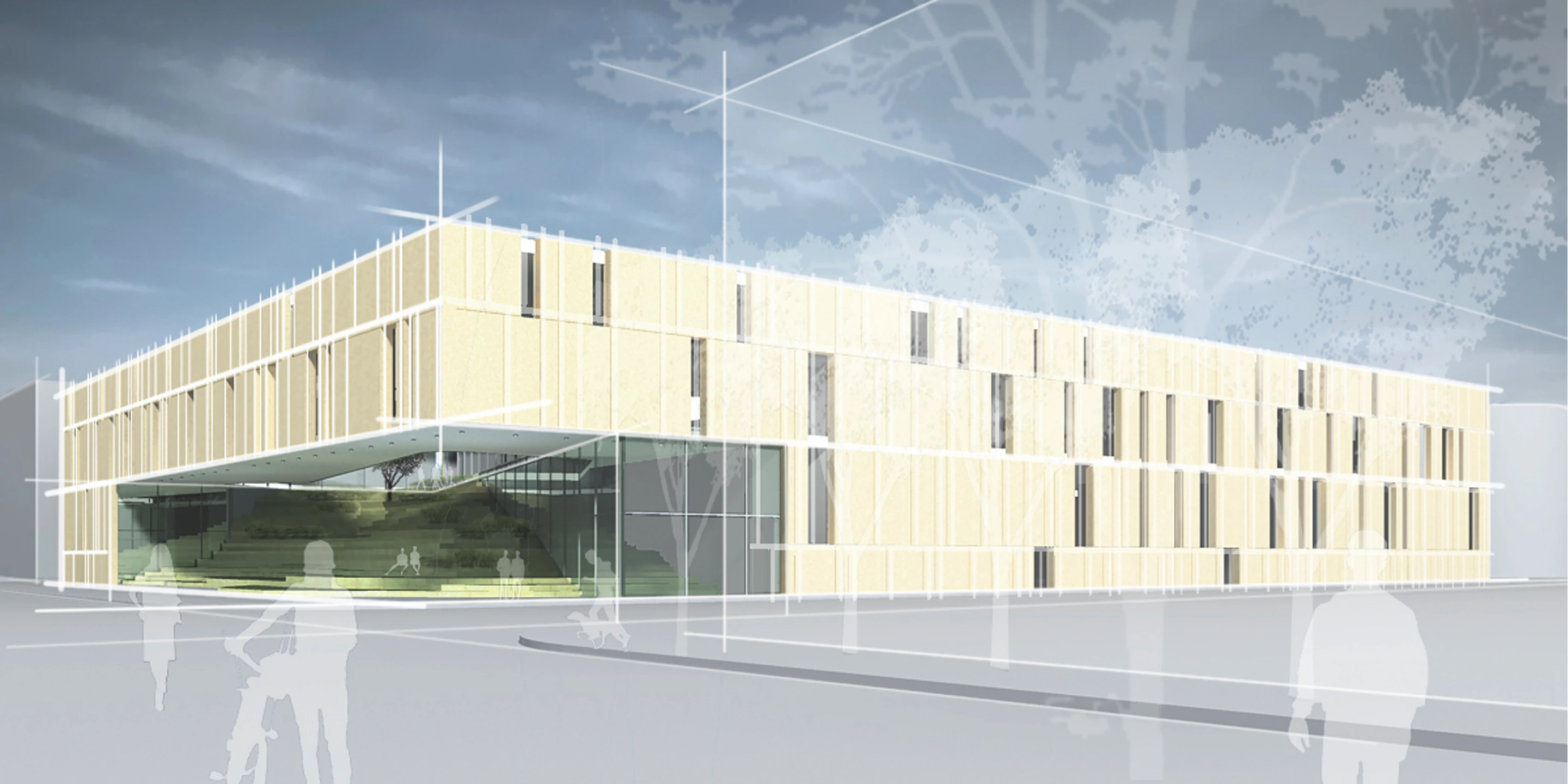 Neubau, Konzept, Betontragwerk, Glasfassade, Terrassen, Privat, Restaurant, CafeteriaNeubau, Konzept, Betontragwerk, Glasfassade, Terrassen, Privat, Restaurant, Cafeteria, Gastronomie, Betriebsrestaurant, Merck, Darmstadt, Wettbewerb, Fassade, Baukörper, Städtebau, Architektur, KTP, Kauffmann Theilig Partner, Freie Architekten PartGmbB, Stuttgart, Lageplan, Schnitt, Grundriss, Modell, Rendering, Gutachten