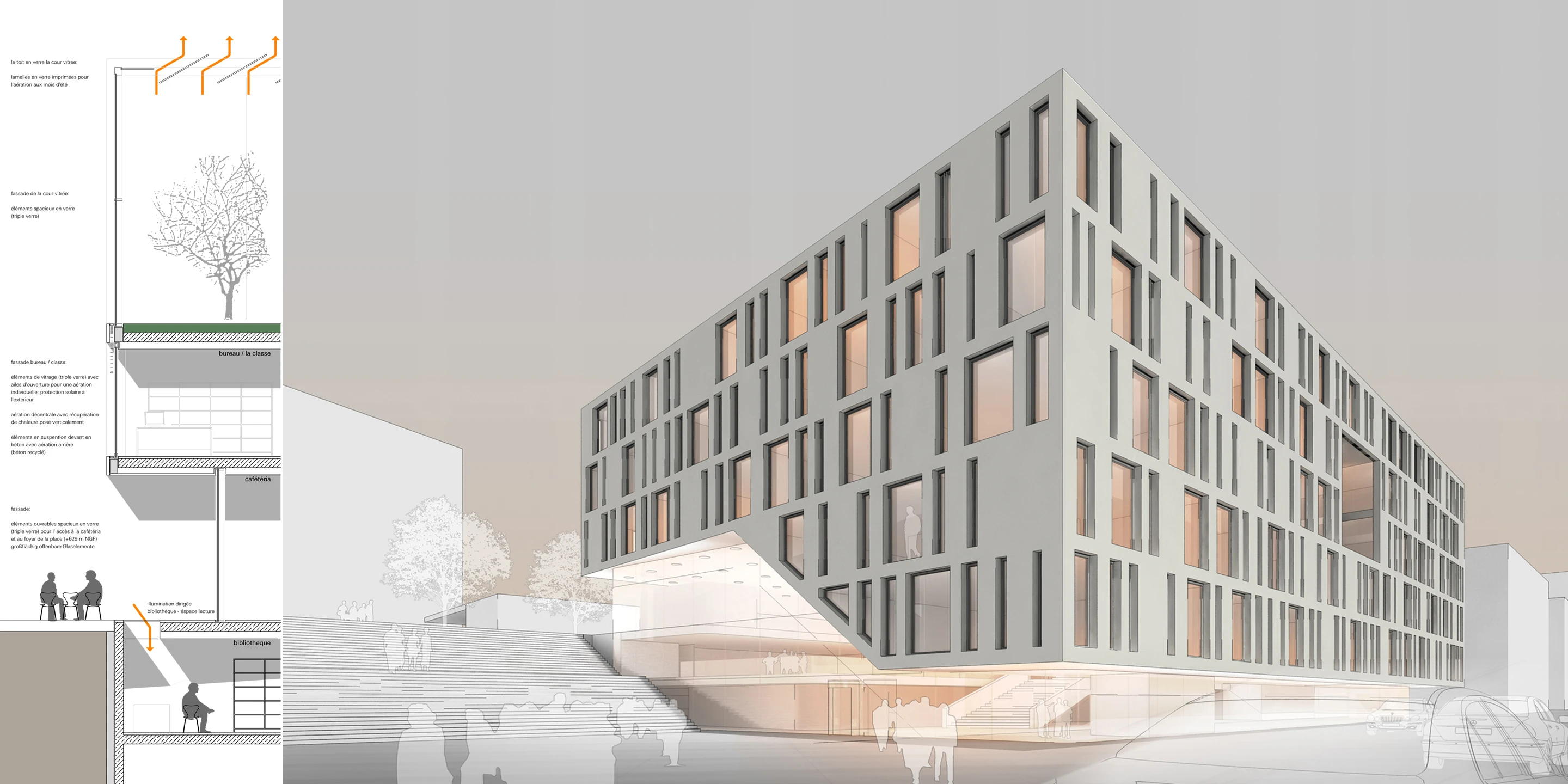 International, Neubau, Konzept, Betontragwerk, Glasfassade, WDVS, Öffentliche Hand, Hochschule, Bildung, Büro, Verwaltung, Gastronomie, Architektur, KTP, Kauffmann Theilig Partner, Freie Architekten PartGmbB, Stuttgart