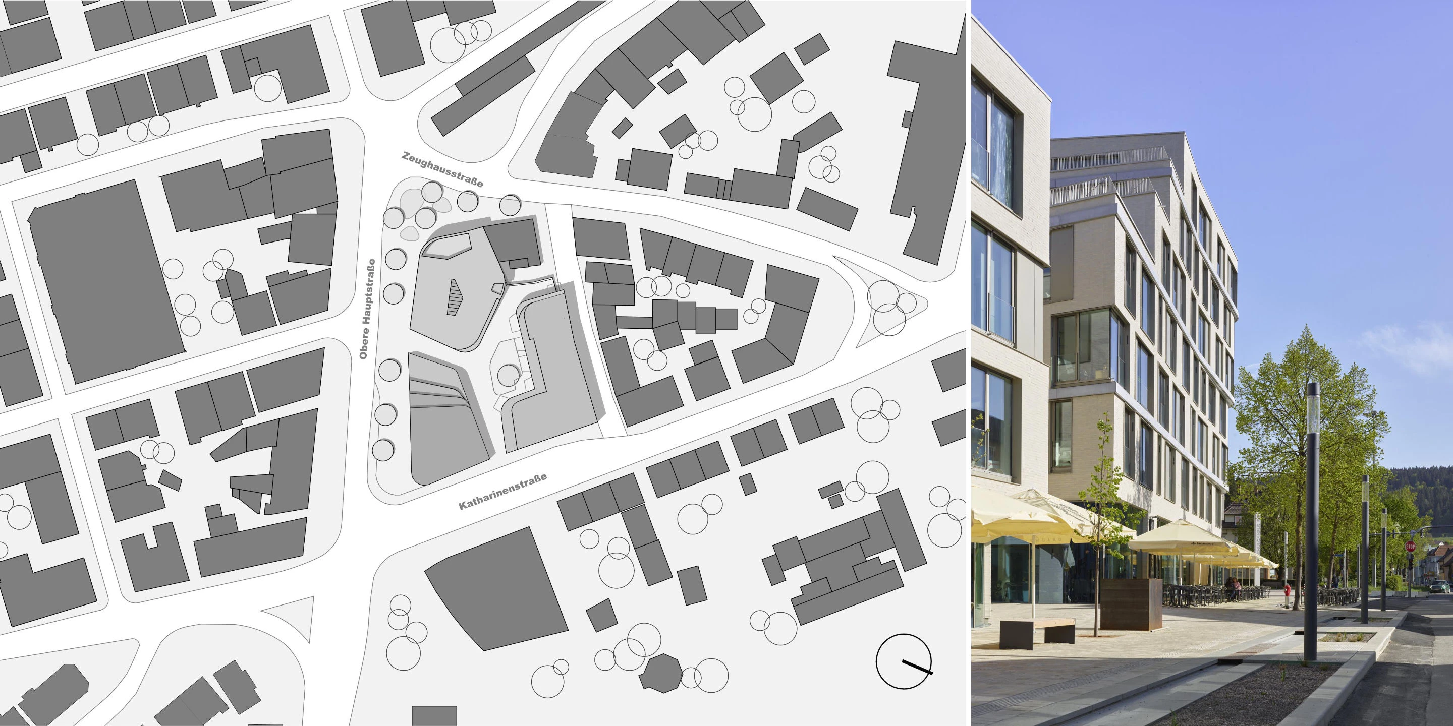 Innerstädtisch, Neubau, Betontragwerk, Glasfassade, Klinkerfassade, Flachdach, Tiefgarage, Innenhof, Terrassaen, Balkone, Investor, Großprojekt, öffentlich zugänglich, Gewerbe, Shops, Wohnen, Gastronomie,  Architektur, KTP, Kauffmann Theilig Partner, Stuttgart, Rendering, Visualisierung, Schhnitt, Grundriss, Schwarzplan, Freie Architekten PartGmbB